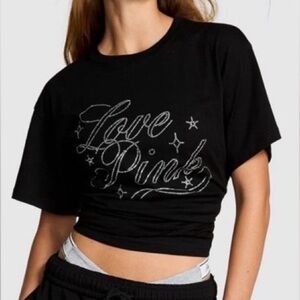 VS PINK Limited Edition Black Diamanté Campus T-shirt size XL, NWT